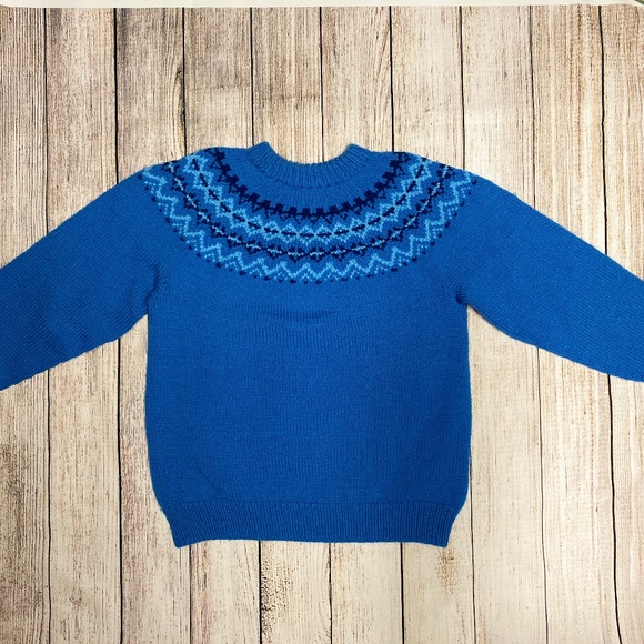 Vintage 80s Handmade Fair Isle Knit Pullover | Women’s Medium | Blue Tones - Picture 1 of 7